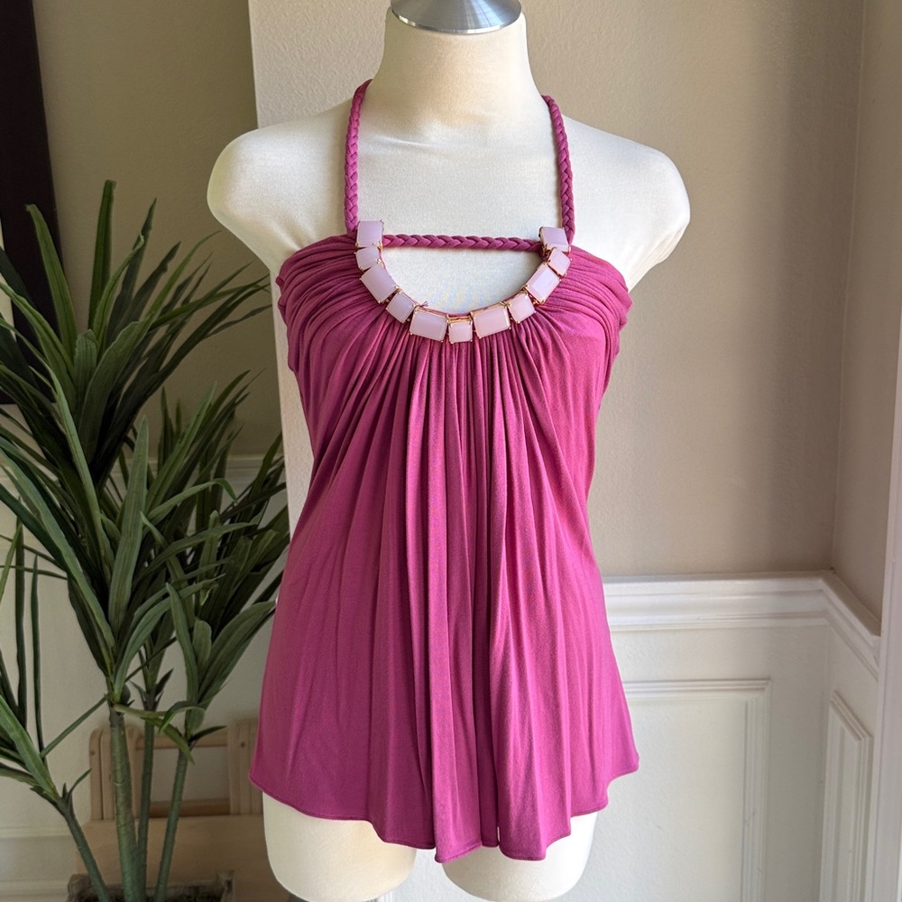 NEW SKY Brand Stone Necklace Trim Top Y2K Rose Pink